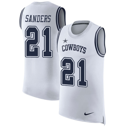 Nike Cowboys #21 Deion Sanders White Men's Stitched NFL Limited Rush Tank Top Jersey - Click Image to Close